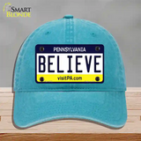 Believe Pennsylvania State Novelty License Plate Hat Unconstructed Cotton / Lake Blue