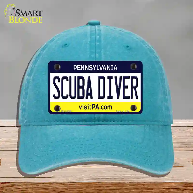 Scuba Diver Pennsylvania State Novelty License Plate Hat Unconstructed Cotton / Lake Blue