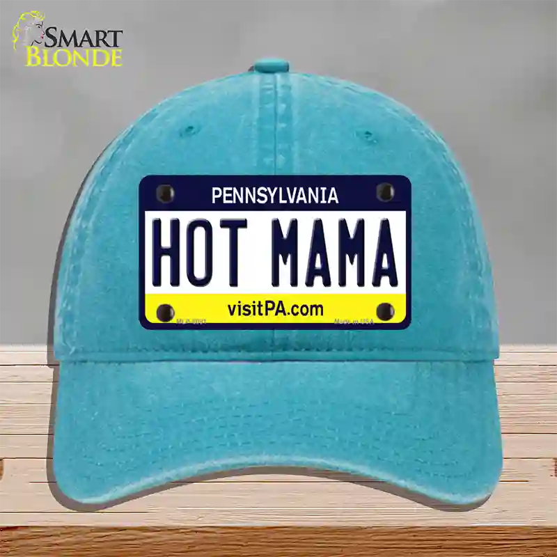 Hot Mama Pennsylvania State Novelty License Plate Hat Unconstructed Cotton / Lake Blue