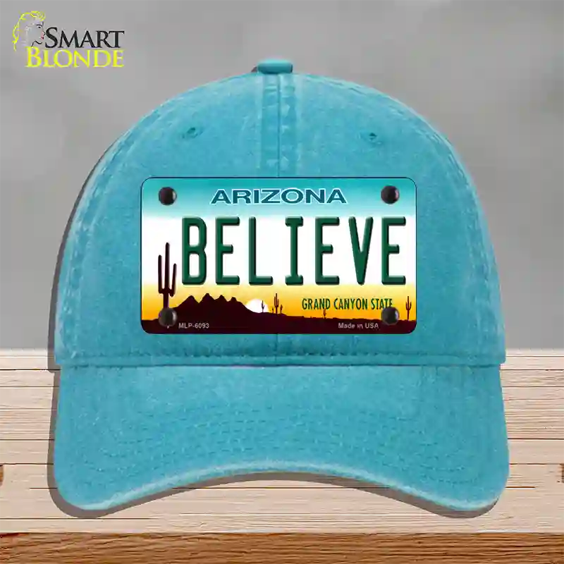 Arizona Believe Novelty License Plate Hat Unconstructed Cotton / Lake Blue
