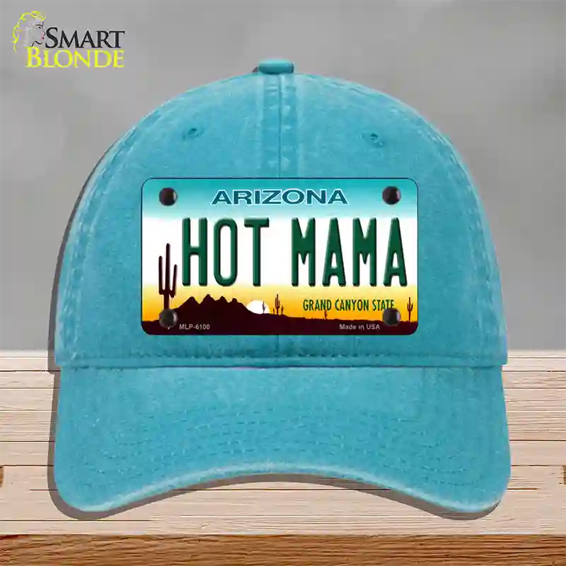 Arizona Hot Mama Novelty License Plate Hat Unconstructed Cotton / Lake Blue