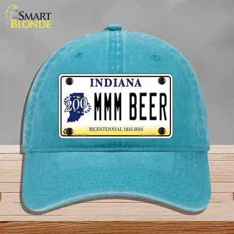 MMM Beer Indiana Novelty License Plate Hat Unconstructed Cotton / Lake Blue