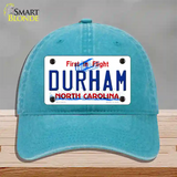 Durham North Carolina Novelty License Plate Hat Unconstructed Cotton / Lake Blue