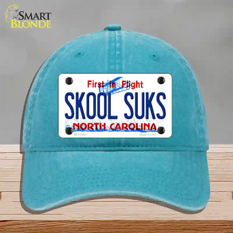 Skool Suks North Carolina Novelty License Plate Hat Unconstructed Cotton / Lake Blue