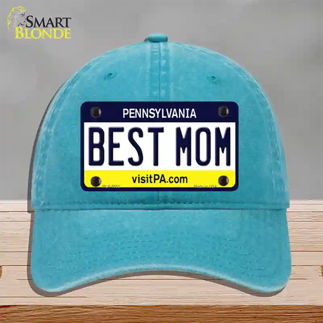 Best Mom Pennsylvania State Novelty License Plate Hat Unconstructed Cotton / Lake Blue