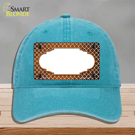 Orange White Quatrefoil Scallop Oil Rubbed Novelty License Plate Hat Unconstructed Cotton / Lake Blue