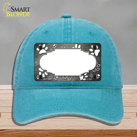 Paw Scallop Gray White Novelty License Plate Hat Unconstructed Cotton / Lake Blue