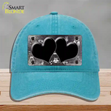 Black White Owl Hearts Oil Rubbed Novelty License Plate Hat Unconstructed Cotton / Lake Blue