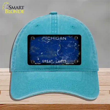 Michigan Great Lakes Rusty Blank Novelty License Plate Hat Unconstructed Cotton / Lake Blue