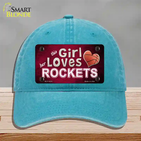 This Girl Loves Her Rockets Novelty License Plate Hat Unconstructed Cotton / Lake Blue