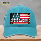In God We Trust American Flag Novelty License Plate Hat Unconstructed Cotton / Lake Blue