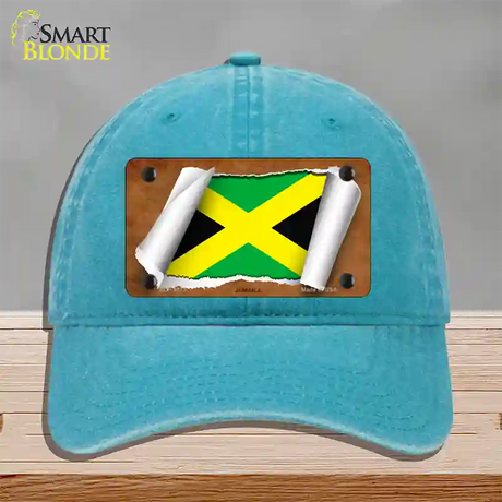 Jamaica Flag Scroll Novelty License Plate Hat Unconstructed Cotton / Lake Blue