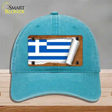 Greece Flag Scroll Novelty License Plate Hat Unconstructed Cotton / Lake Blue