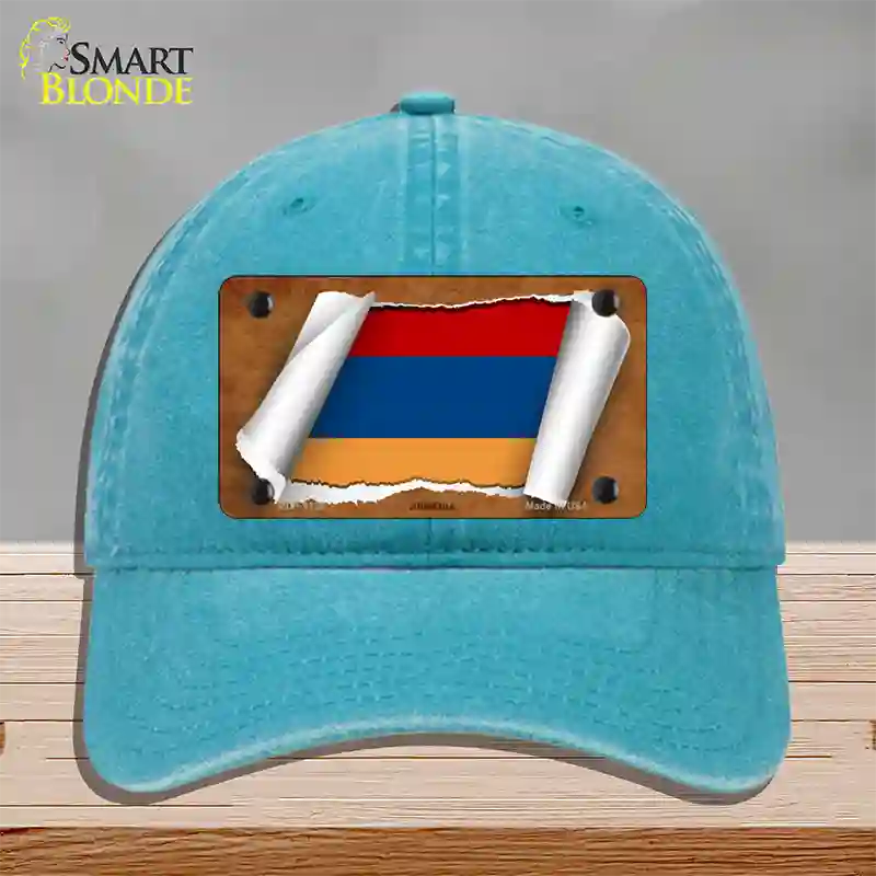 Armenia Flag Scroll Novelty License Plate Hat Unconstructed Cotton / Lake Blue