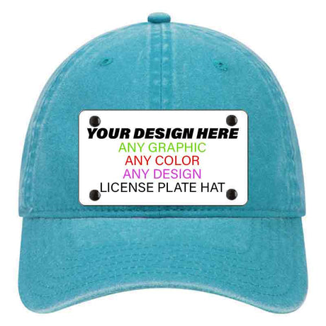 Personalized Design Your Own Custom Novelty Aluminum License Plate Hat | 4" x 2.2" Mounted Hats Unconstructed Cotton Lake Blue