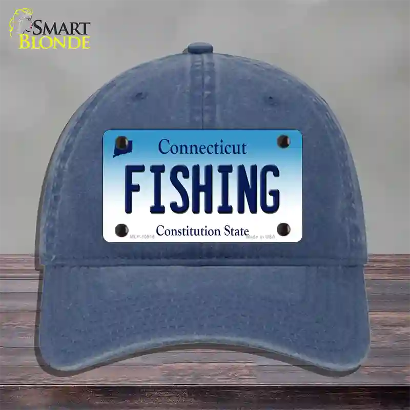 Fishing Connecticut Novelty License Plate Hat Unconstructed Cotton / Navy