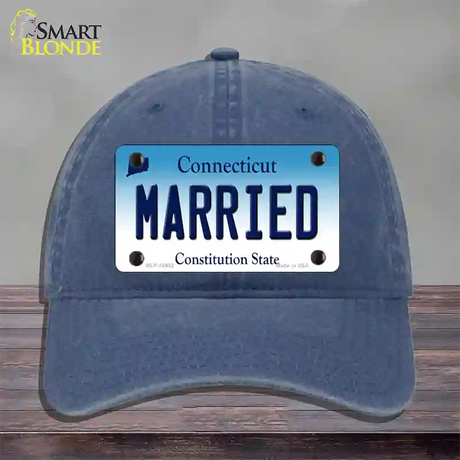 Married Connecticut Novelty License Plate Hat Unconstructed Cotton / Navy