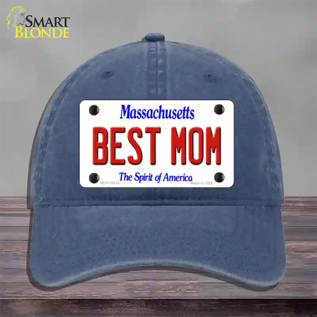 Best Mom Massachusetts Novelty License Plate Hat Unconstructed Cotton / Navy