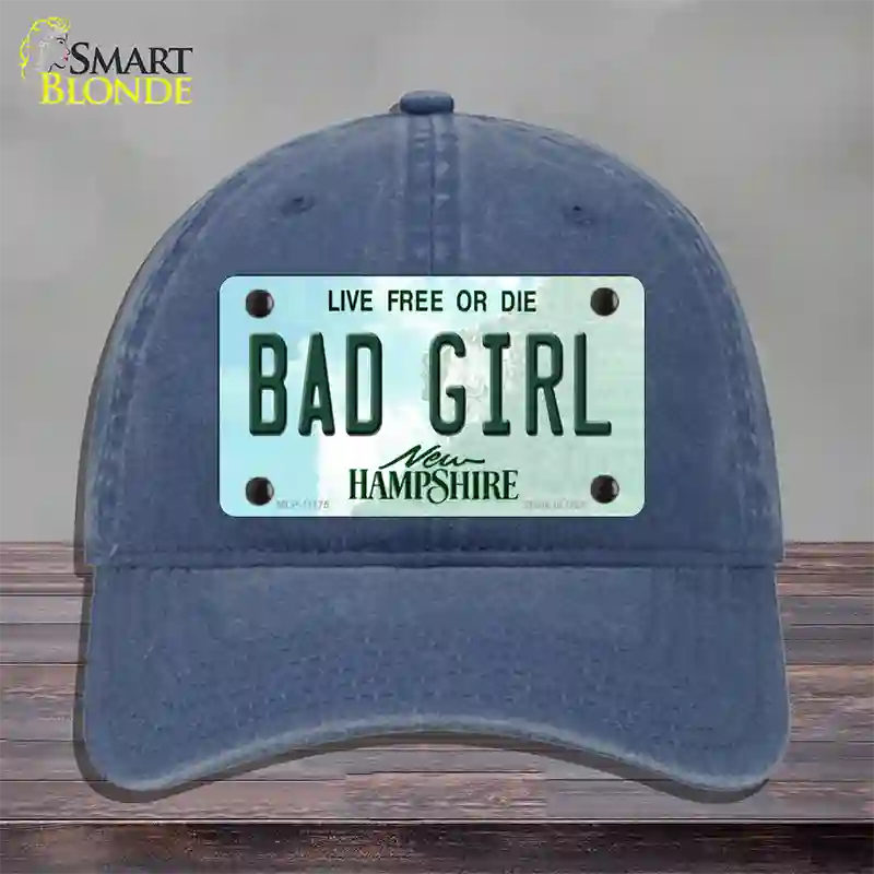 Bad Girl New Hampshire State Novelty License Plate Hat Unconstructed Cotton / Navy