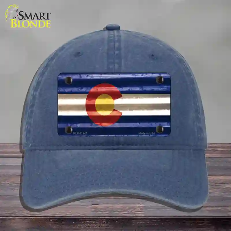 Colorado Corrugated Flag Novelty License Plate Hat Unconstructed Cotton Navy