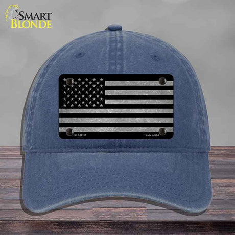 American Flag Black and Gray Novelty License Plate Hat Unconstructed Cotton Navy