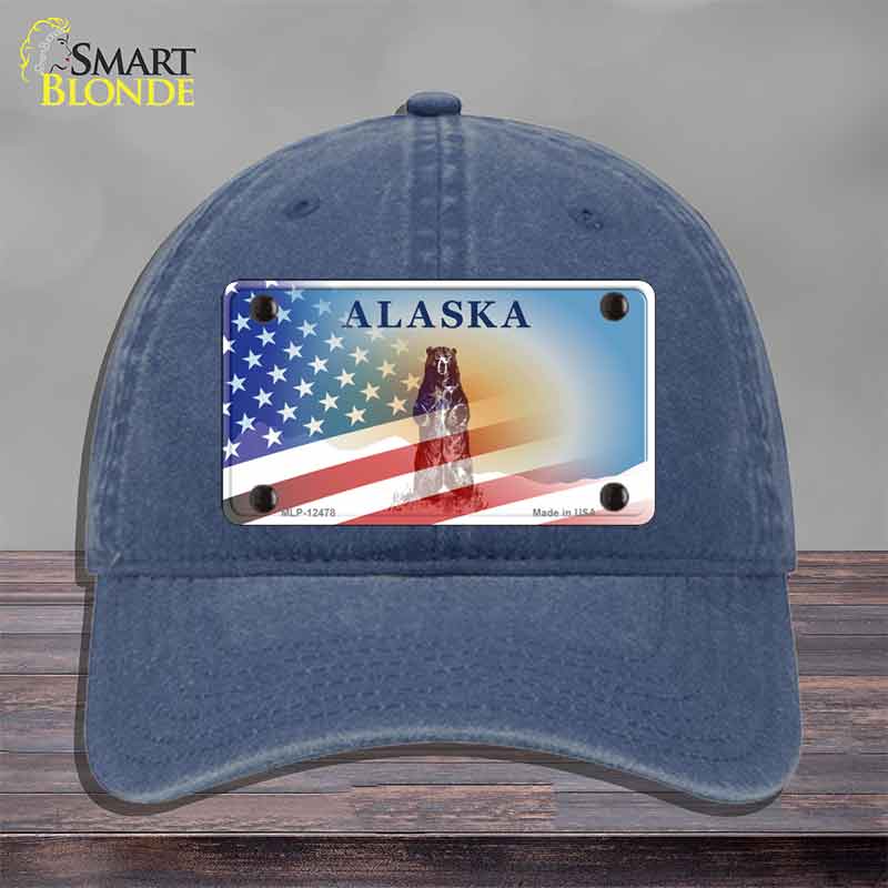 Alaska Bear with American Flag Novelty License Plate Hat HAT-MLP-12478