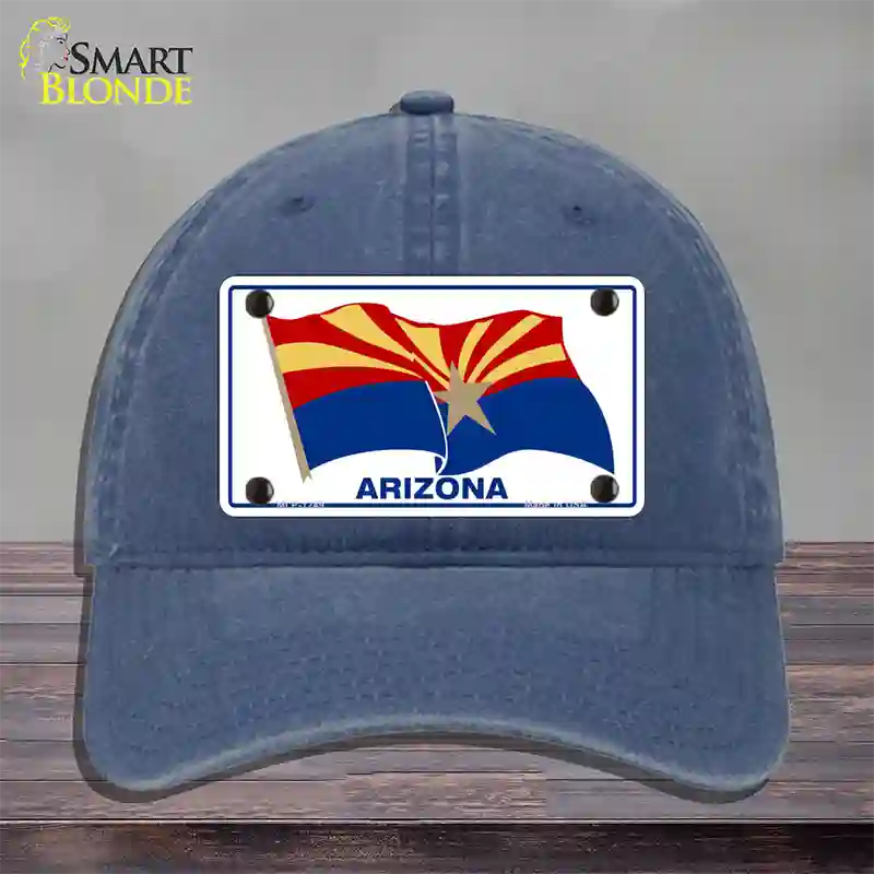 Arizona Waving Flag Novelty License Plate Hat Unconstructed Cotton / Navy