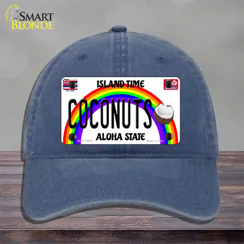 Coconuts Hawaii Novelty License Plate Hat Unconstructed Cotton / Navy