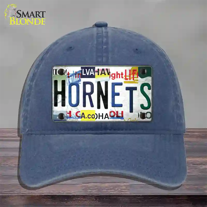 Hornets Strip Art Novelty License Plate Hat Tag Unconstructed Cotton Navy