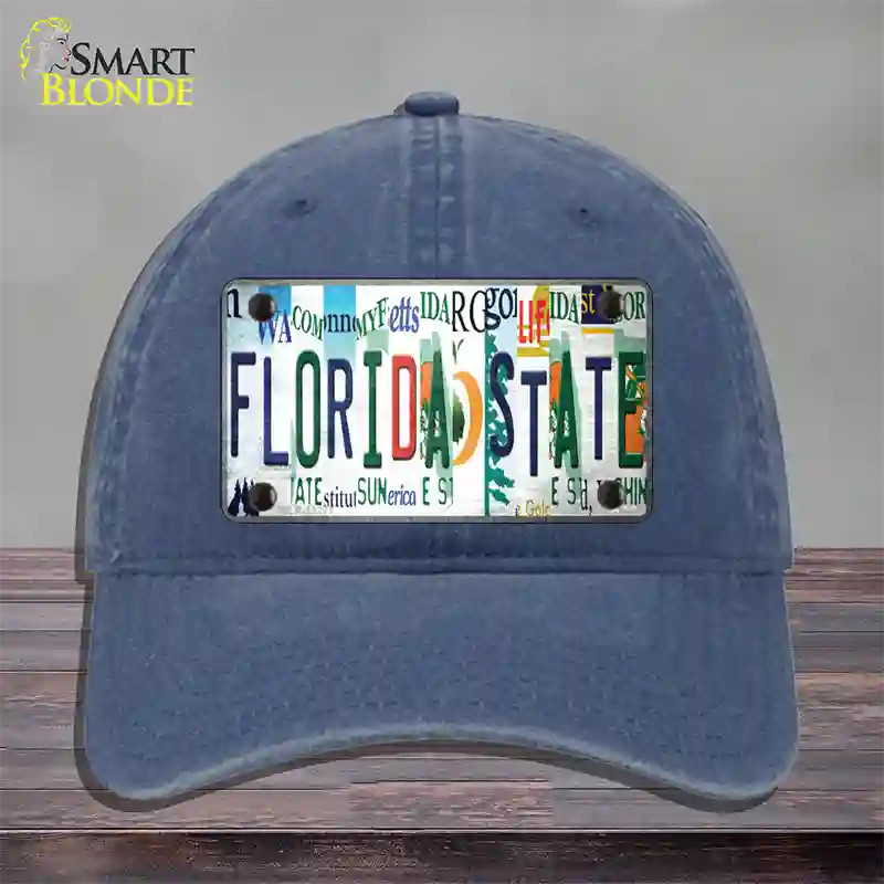 Florida State Strip Art Novelty License Plate Hat Tag Unconstructed Cotton Navy