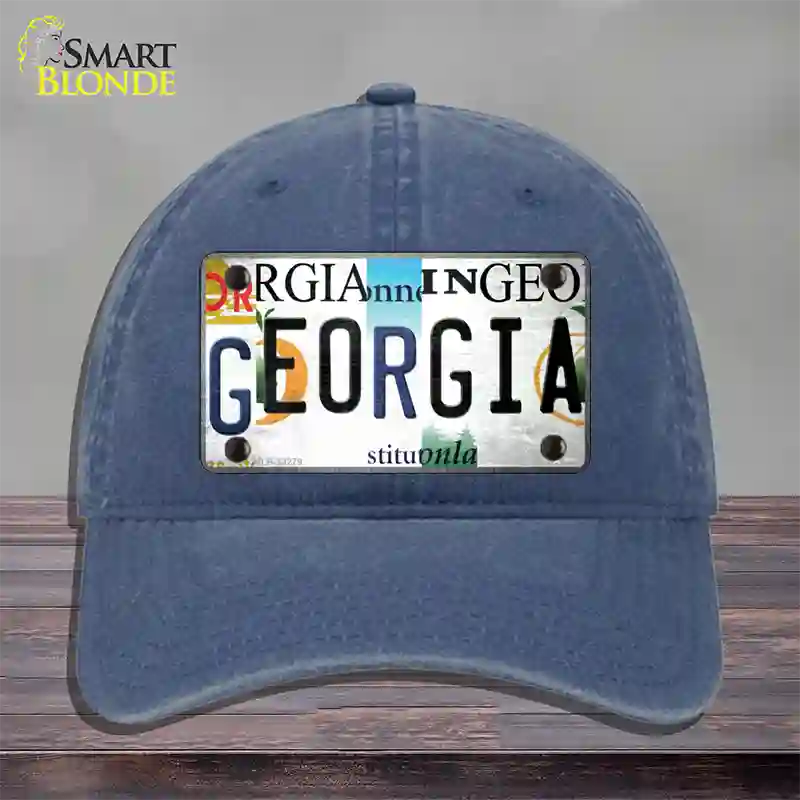 Georgia Strip Art Novelty License Plate Hat Tag Unconstructed Cotton Navy