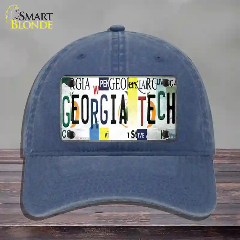 Georgia Tech Strip Art Novelty License Plate Hat Tag Unconstructed Cotton Navy