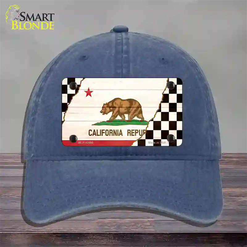 California Racing Flag Novelty License Plate Hat Tag Unconstructed Cotton Navy