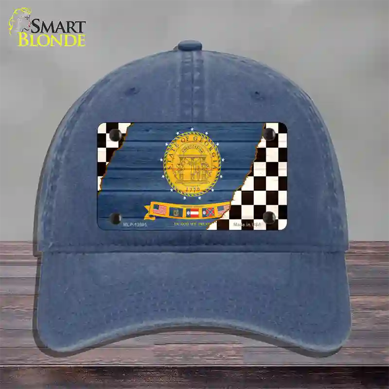 Georgia Racing Flag Novelty License Plate Hat Tag Unconstructed Cotton Navy