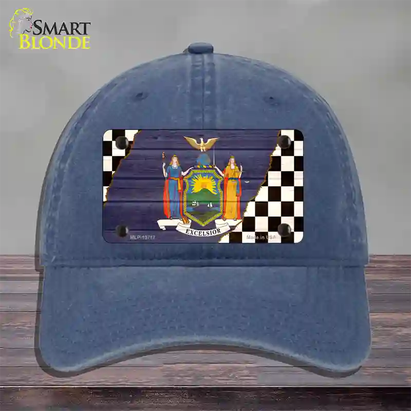 New York Racing Flag Novelty License Plate Hat Tag Unconstructed Cotton Navy