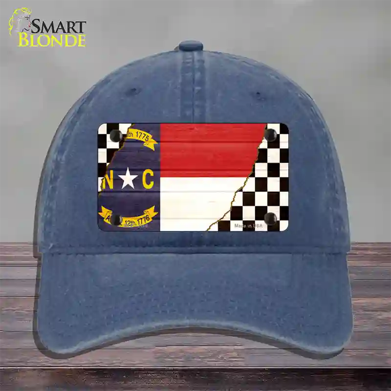 North Carolina Racing Flag Novelty License Plate Hat Tag Unconstructed Cotton Navy