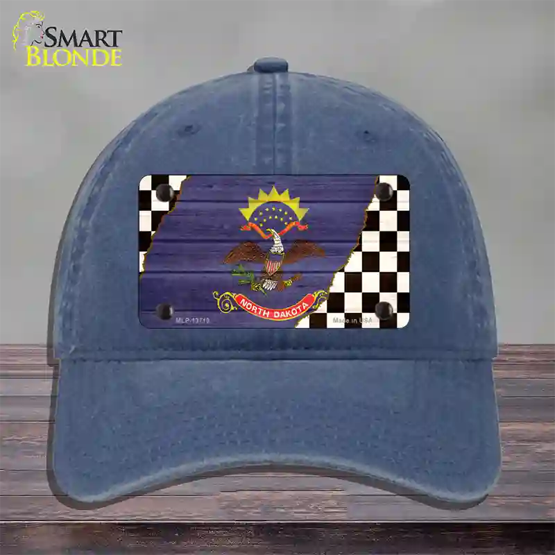 North Dakota Racing Flag Novelty License Plate Hat Tag Unconstructed Cotton Navy