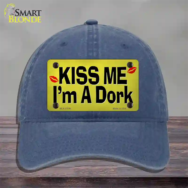 Kiss Me Im A Dork Novelty License Plate Hat Tag Unconstructed Cotton Navy