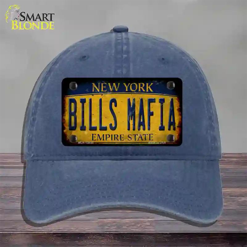 Bills Mafia New York Yellow Rusty Novelty License Plate Hat Tag Unconstructed Cotton Navy