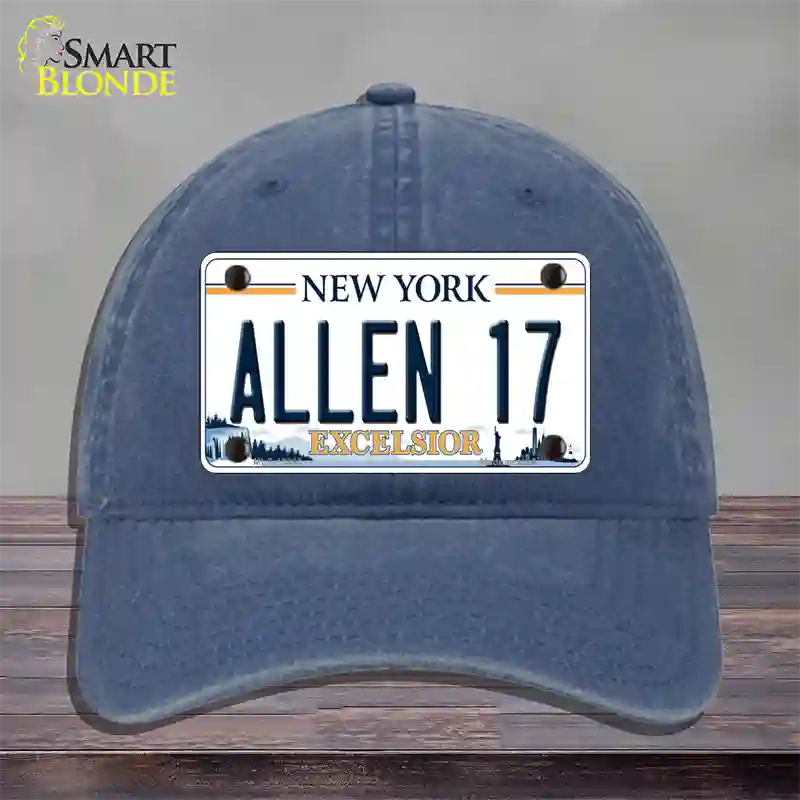 Allen 17 NY Excelsior Novelty License Plate Hat Tag Unconstructed Cotton Navy