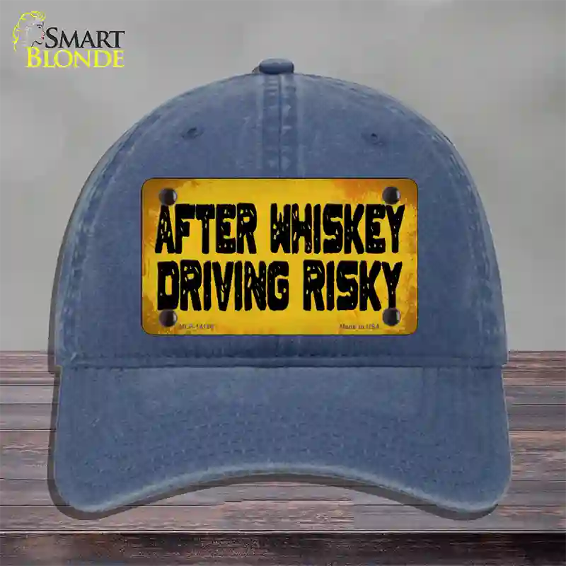 After Whiskey Driving Risky Novelty License Plate Hat Unconstructed Cotton / Navy