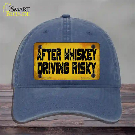 After Whiskey Driving Risky Novelty License Plate Hat Unconstructed Cotton / Navy
