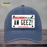 Aw Geez Wisconsin Novelty License Plate Hat Unconstructed Cotton / Navy
