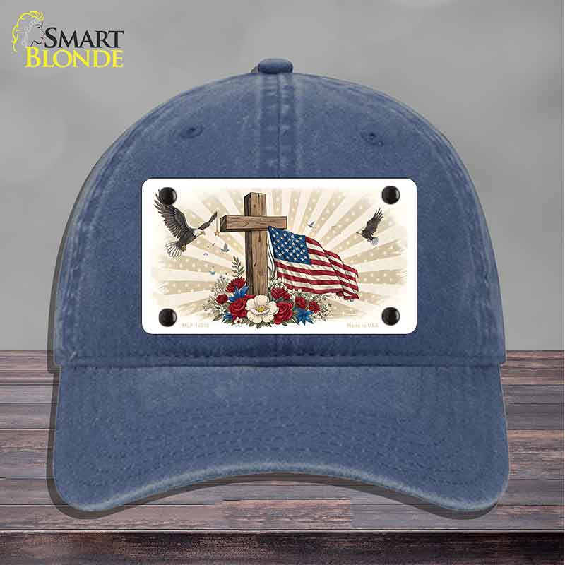 Eagle Flag and Cross Novelty License Plate Hat HAT-MLP-14510