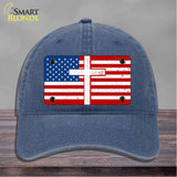 American Flag with Cross Novelty License Plate Hat HAT-MLP-14518