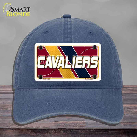 Blue cap with Cavaliers license plate design on a gray background
