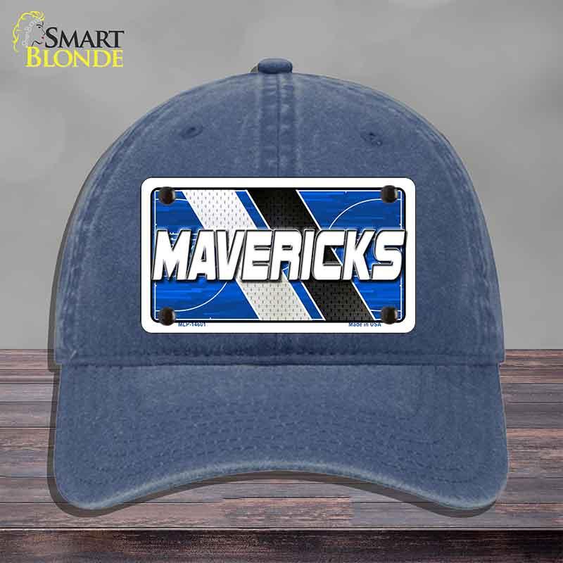 Blue cap with a 'MAVERICKS' license plate design on a gray background