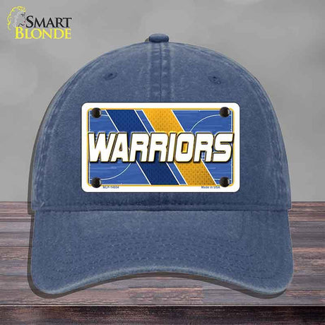 Blue cap with 'Warriors' logo on a gray background