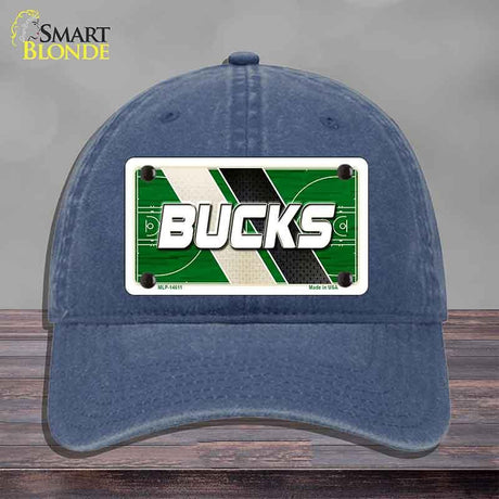 Blue cap with a 'Bucks' license plate design on a gray background