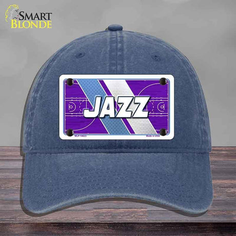 Blue cap with a 'Jazz' design on a gray background